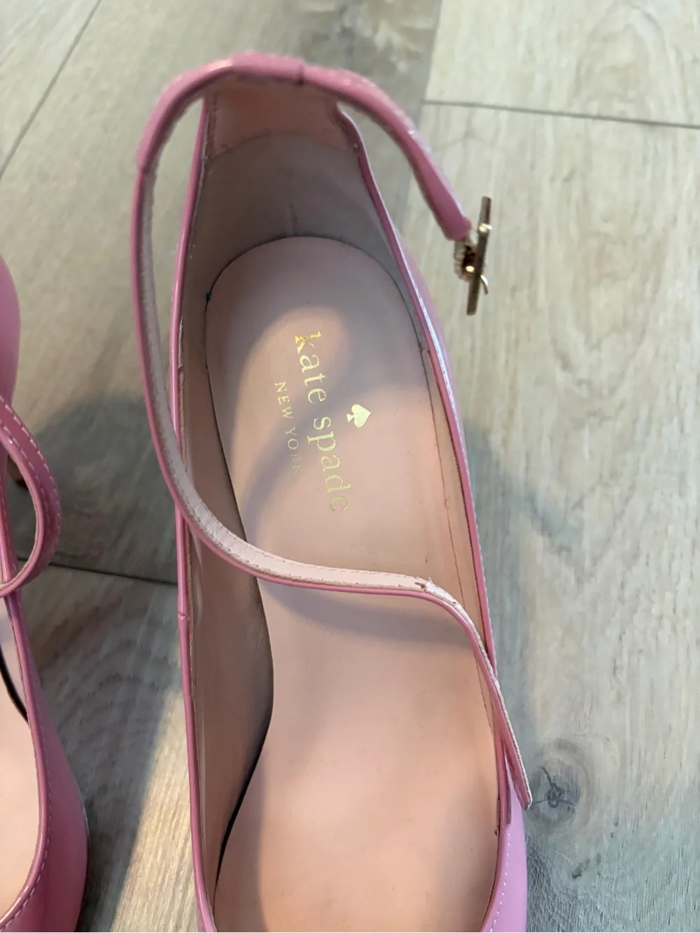 kate spade Pink Patent Pointed-Toe Pumps with Ankle Strap size 6.5